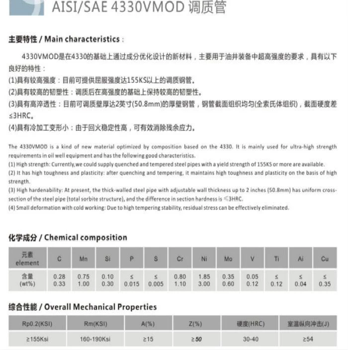 4330V seamless pipe for downhole motor